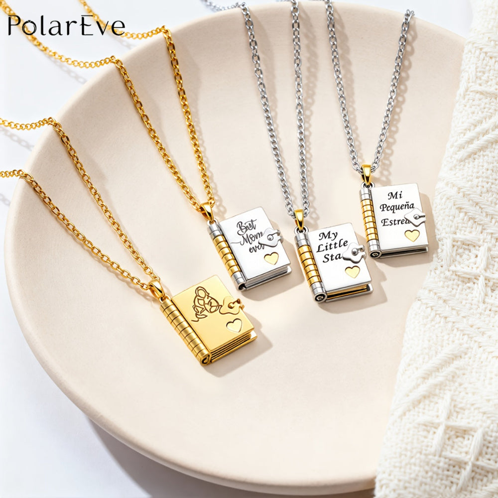 ペンダントネックレス 彫刻入りブックロケット ギフト 女性 母 娘