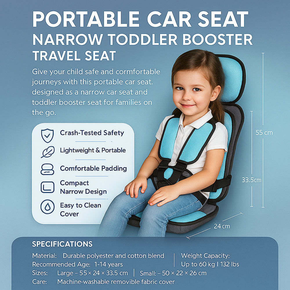 Portable Car Seat Narrow Toddler Booster Travel Seat