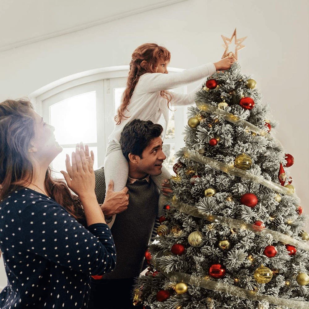 Prelit Christmas Tree Dual Color LED Snow Flocked Lights