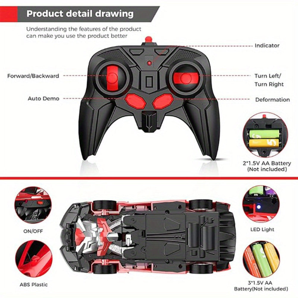 Remote Control Car Kids Transform Robot Toy LED Lights Gift