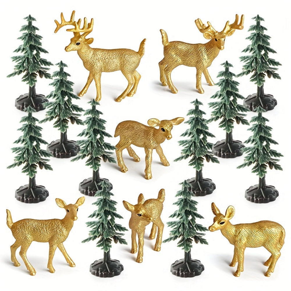 Santa’s Reindeer Christmas Figurine Set Woodland Holiday Display