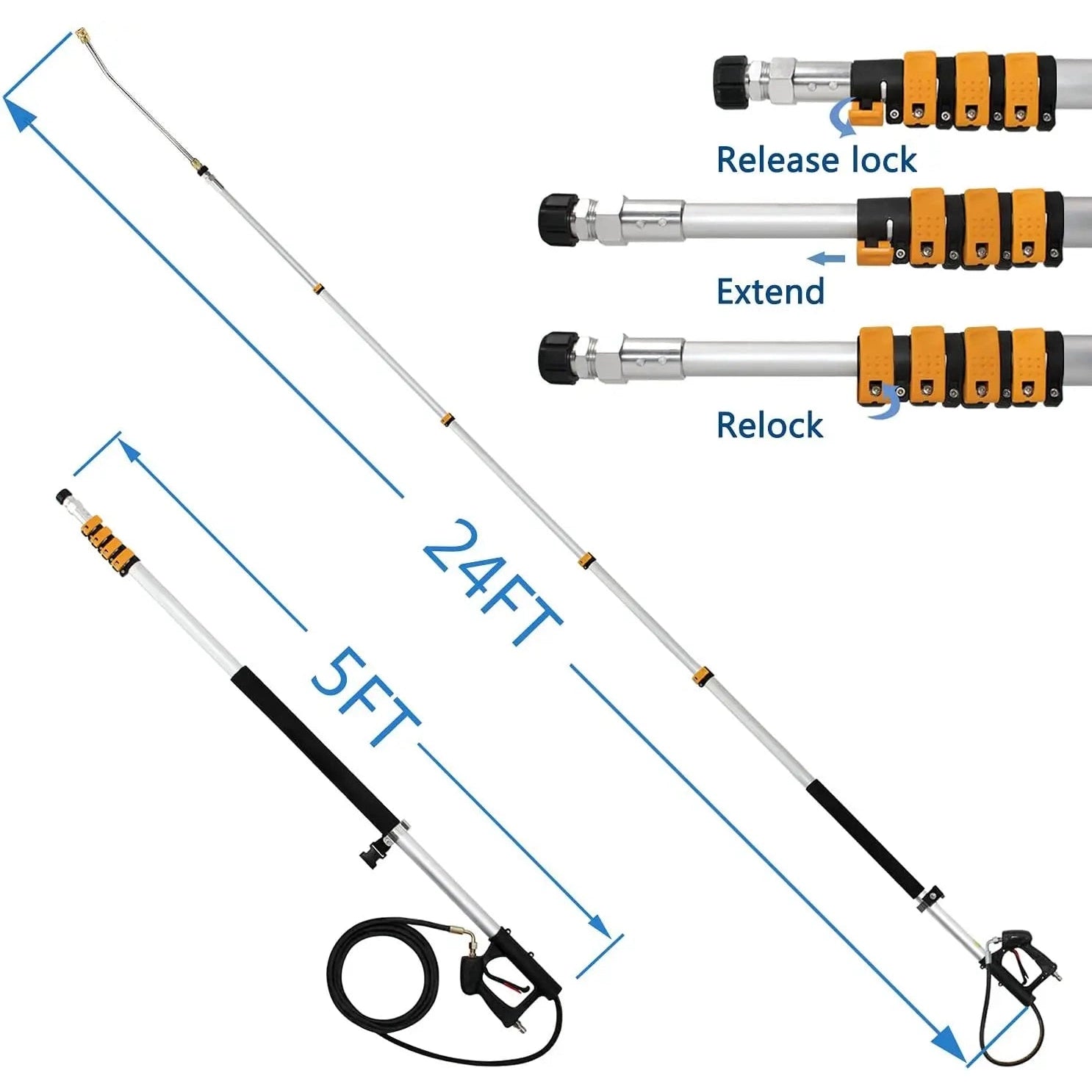 ExtendPro Lancia Telescopica per Idropulitrice | Strumento di Pulizia ad Alta Portata da 24FT