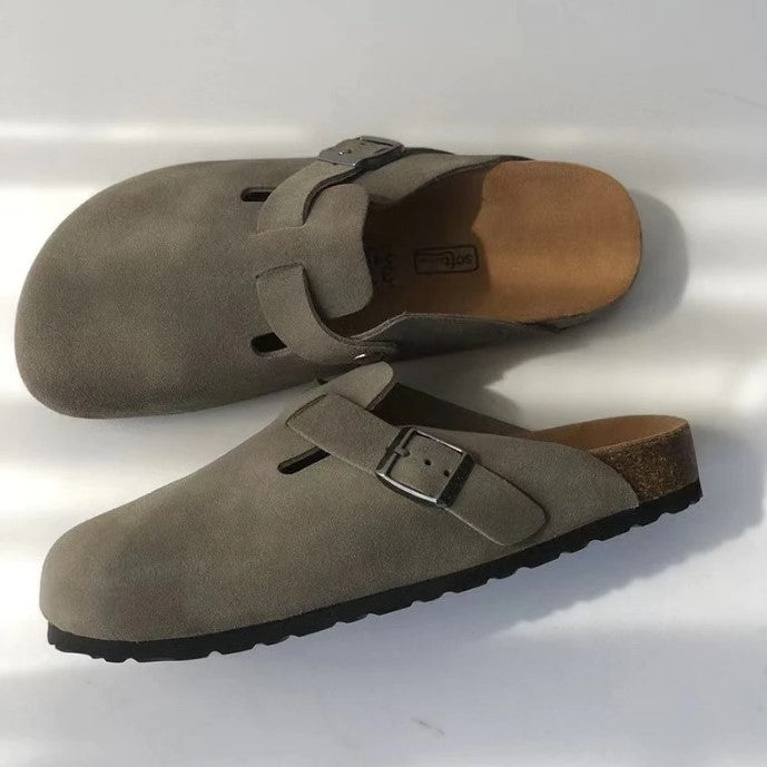Suede Slip On Clogs with Cork Footbed