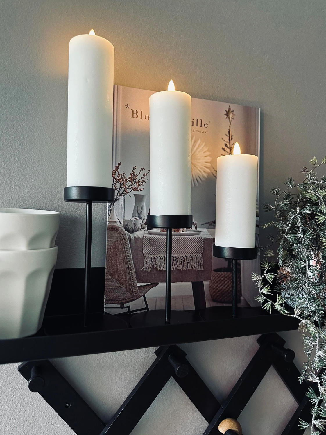 Candle Holders Set Black Metal Pillar Stand
