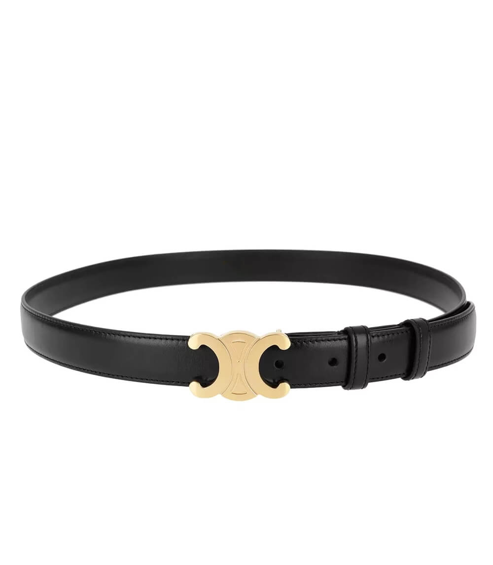 Leather Waist Belt with Gold Buckle Detail