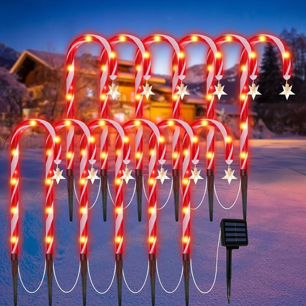 Solar Christmas Lights Outdoor Decorations Candy Cane Pathway Lights