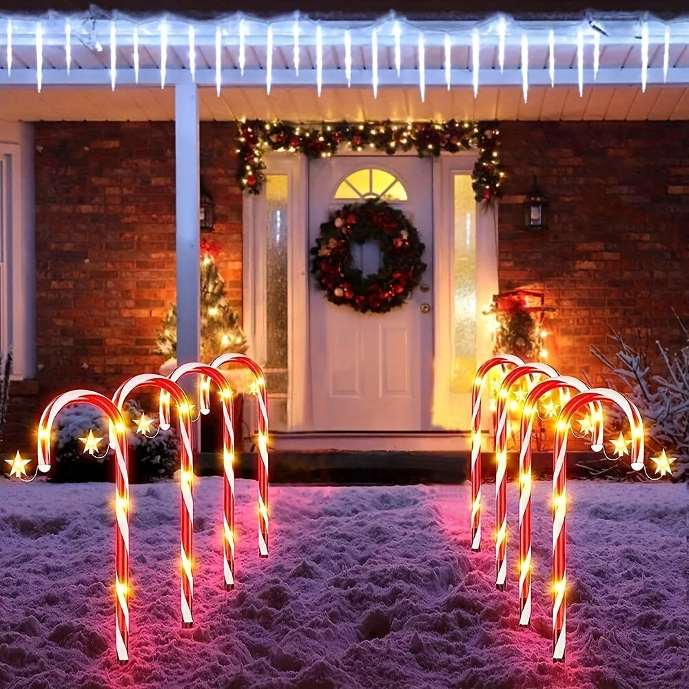 Solar Christmas Lights Outdoor Decorations Candy Cane Pathway Lights