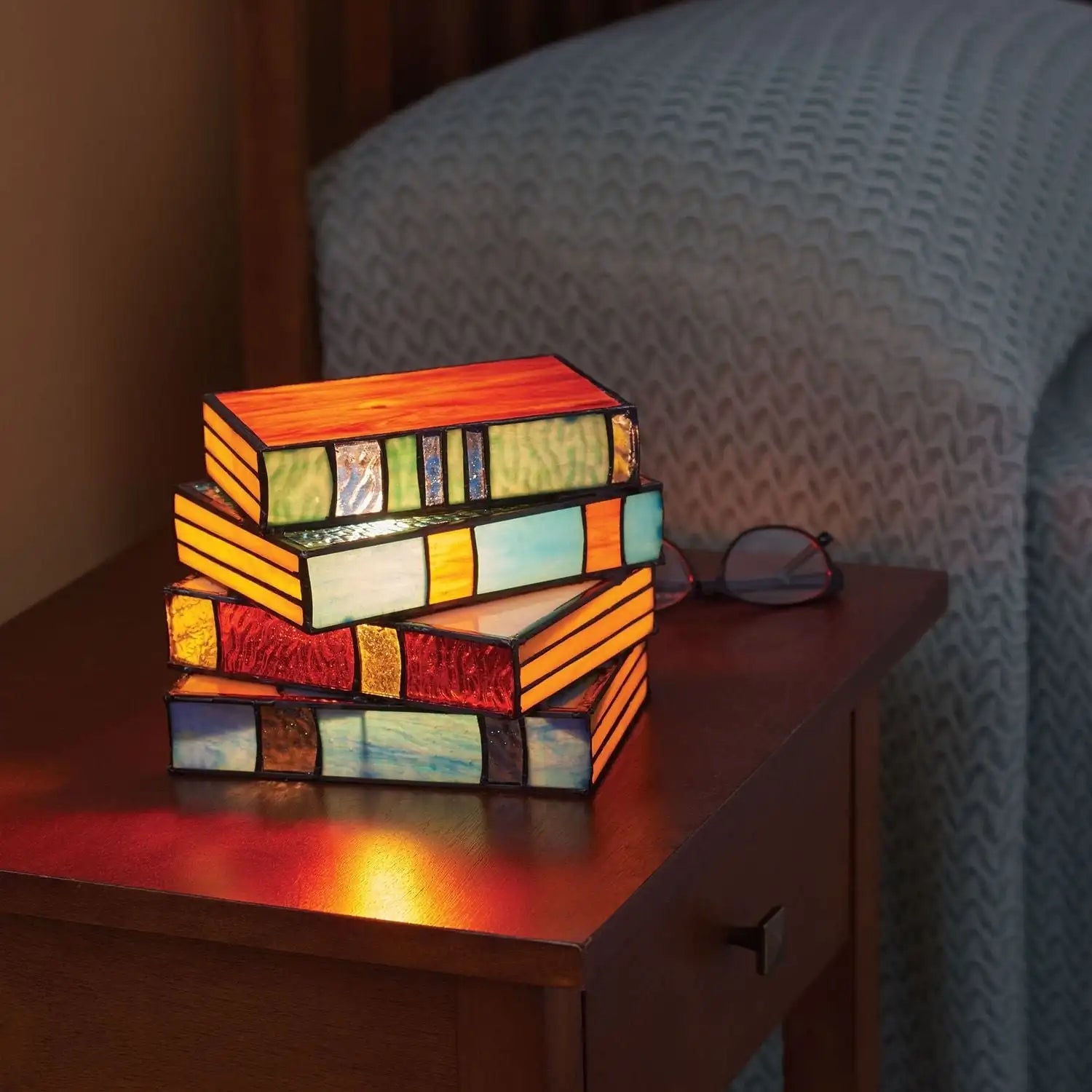 Stained Glass Table Lamp Decorative Book Design