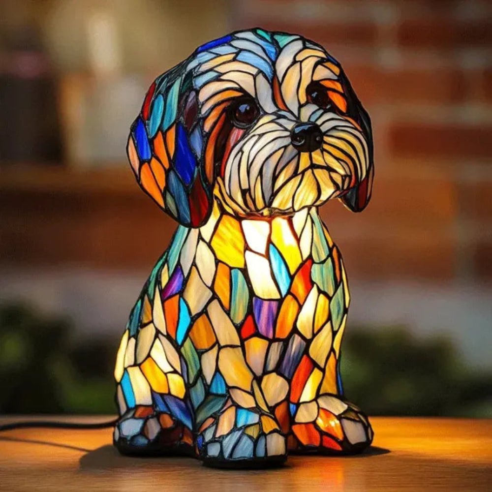 Stained Glass Dog Table Lamp Animal Mosaic Light 1