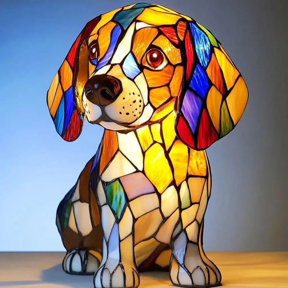 Stained Glass Lamp Dog Design Decorative Table Night Light