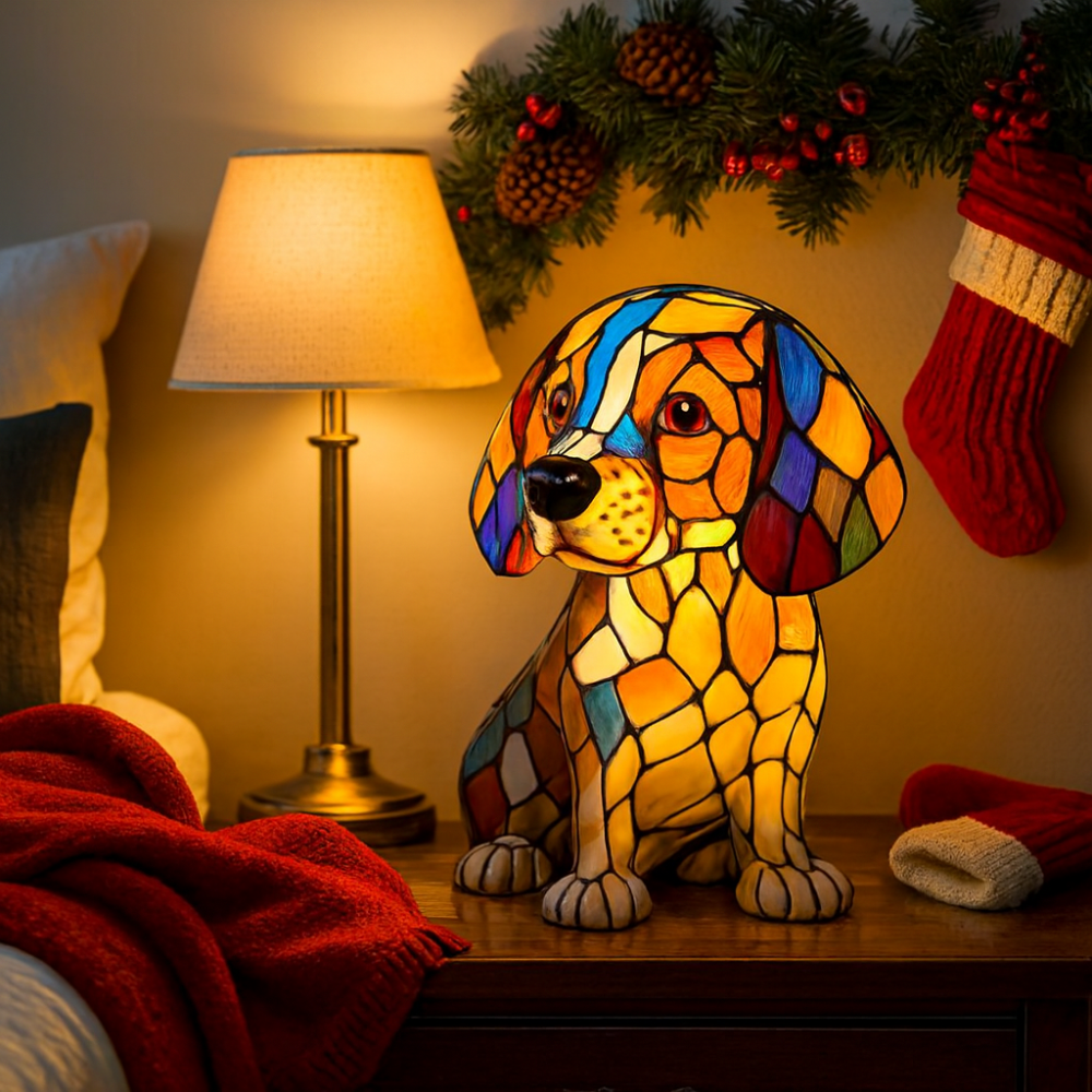 Stained Glass Lamp Dog Design Decorative Table Night Light