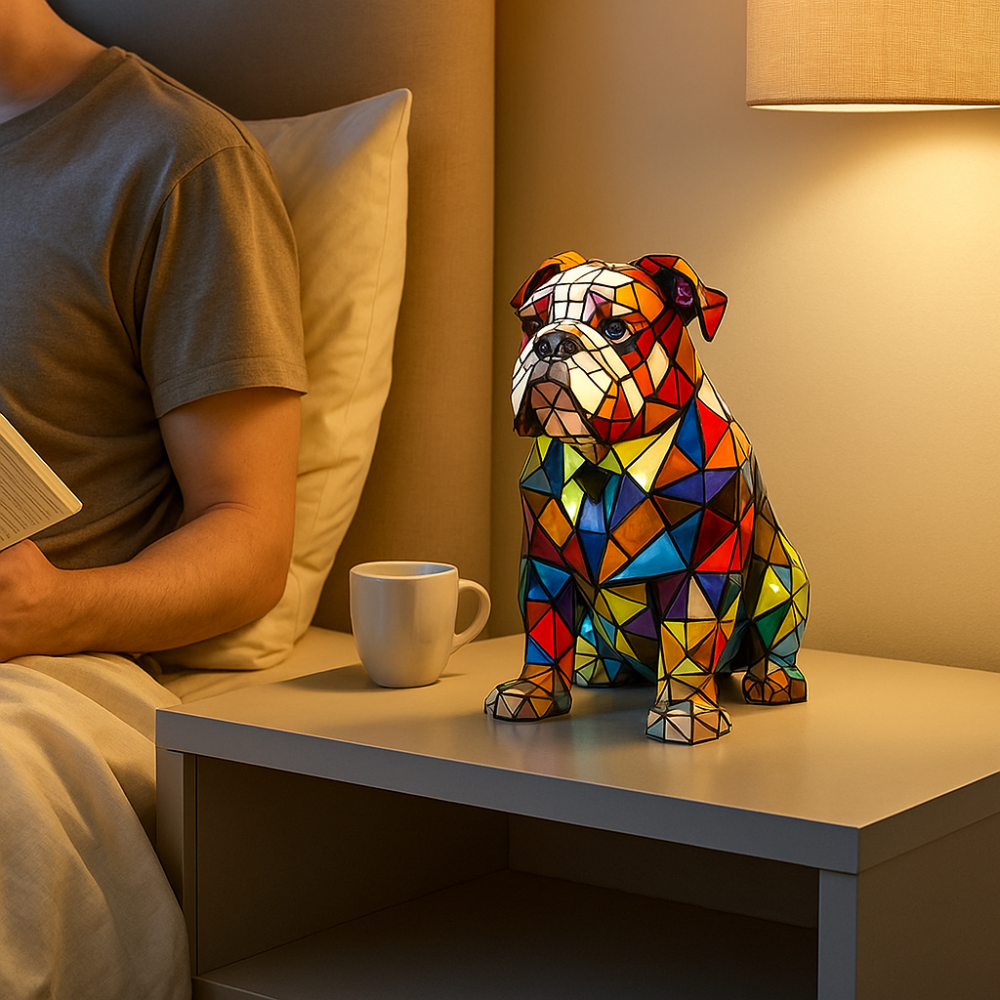 Stained Glass Lamp Dog Design Modern Decorative Table Light