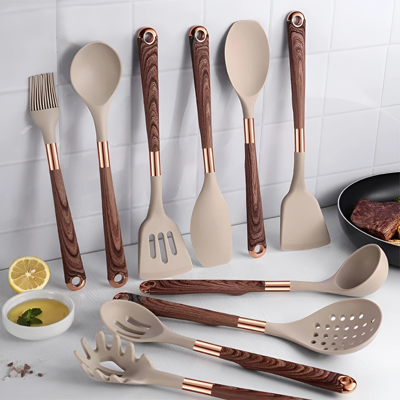 Kitchen Utensils Set Silicone Wood Cooking Tools