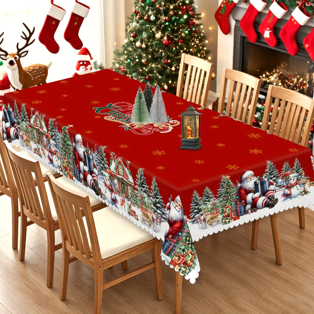 Tablecloth Christmas Table Decorations Santa Snowman Holiday Cover