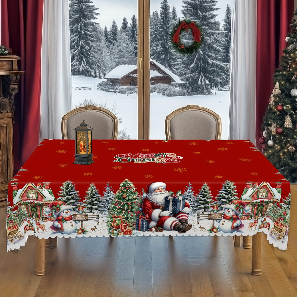 Tablecloth Christmas Table Decorations Santa Snowman Holiday Cover