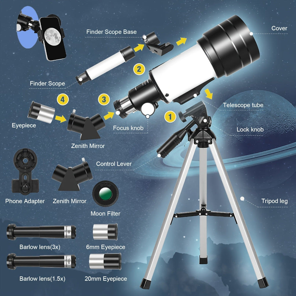 Telescope Astronomy High Power Portable Refractor Tripod Set