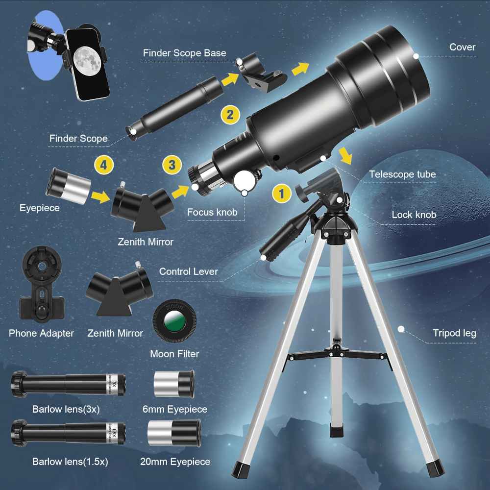 Telescope Astronomy High Power Portable Refractor Tripod Set