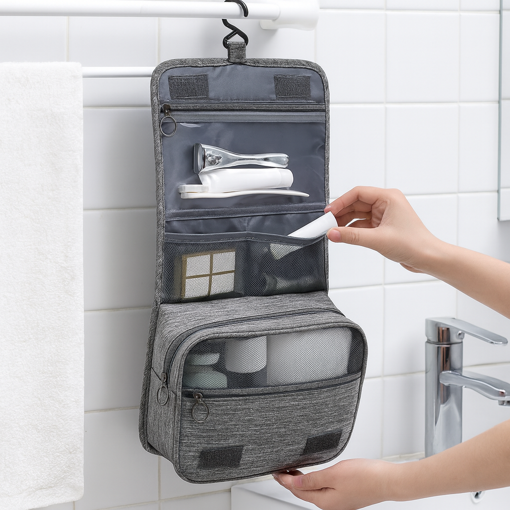 Bolsa de aseo colgante compacta impermeable para hombre | Organizador de viaje