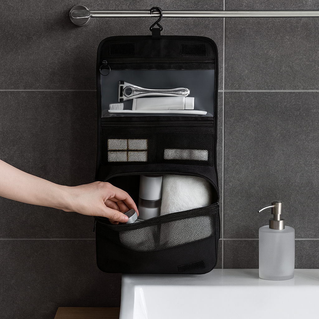 Bolsa de aseo colgante compacta impermeable para hombre | Organizador de viaje