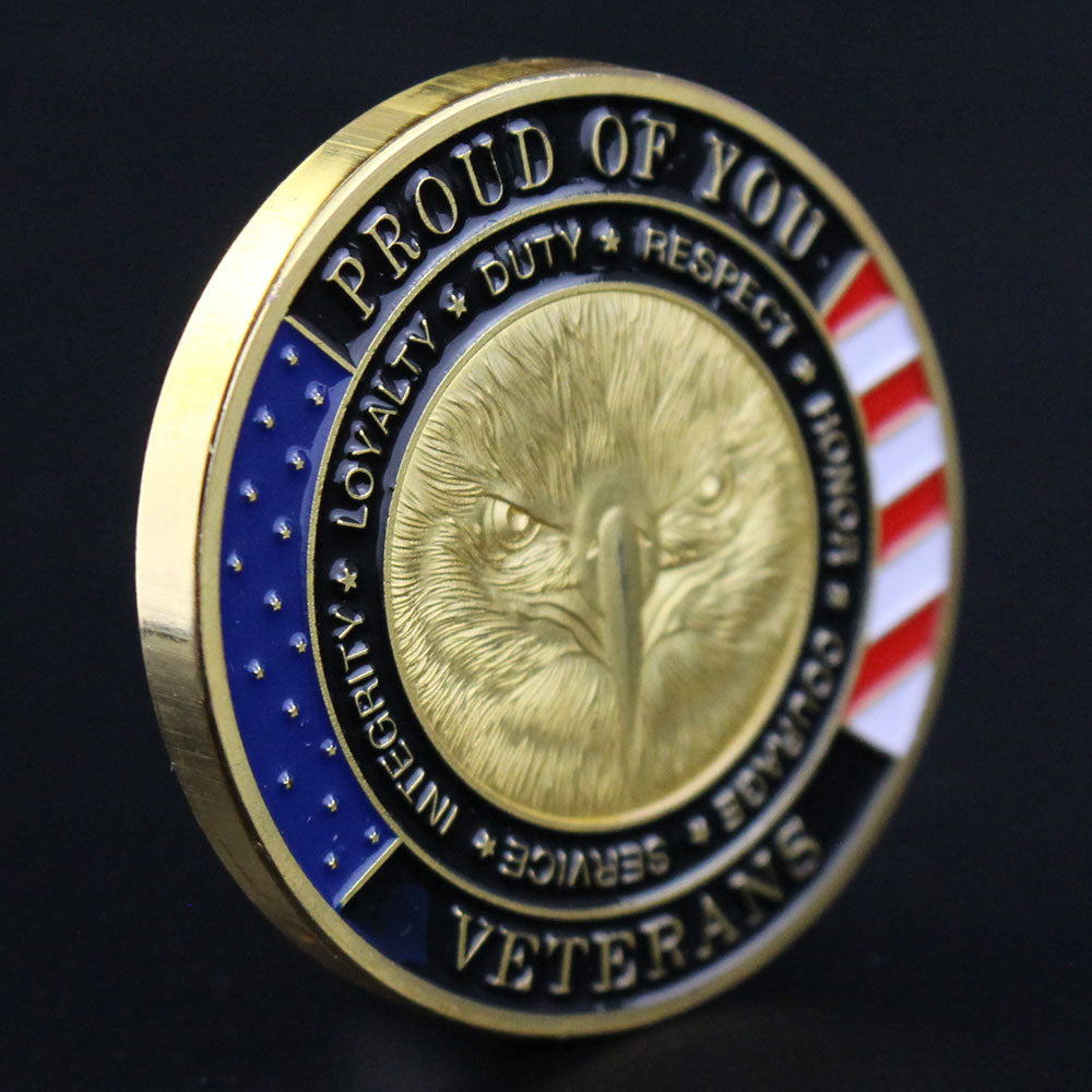 Veterans Day Challenge Coin Gift Gold Eagle Military Service Medal