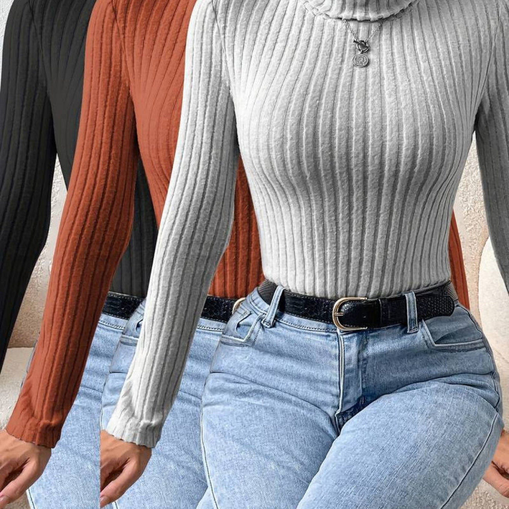 Women Ribbed Fleece Bodysuit - Long Sleeve High Neck