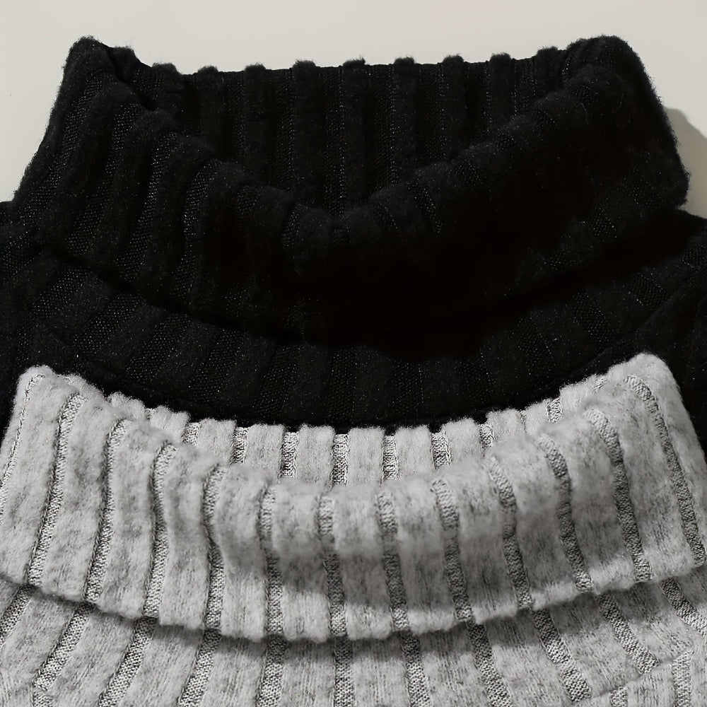 Women Ribbed Turtleneck Long Sleeve Jumpsuit - Slim Fit