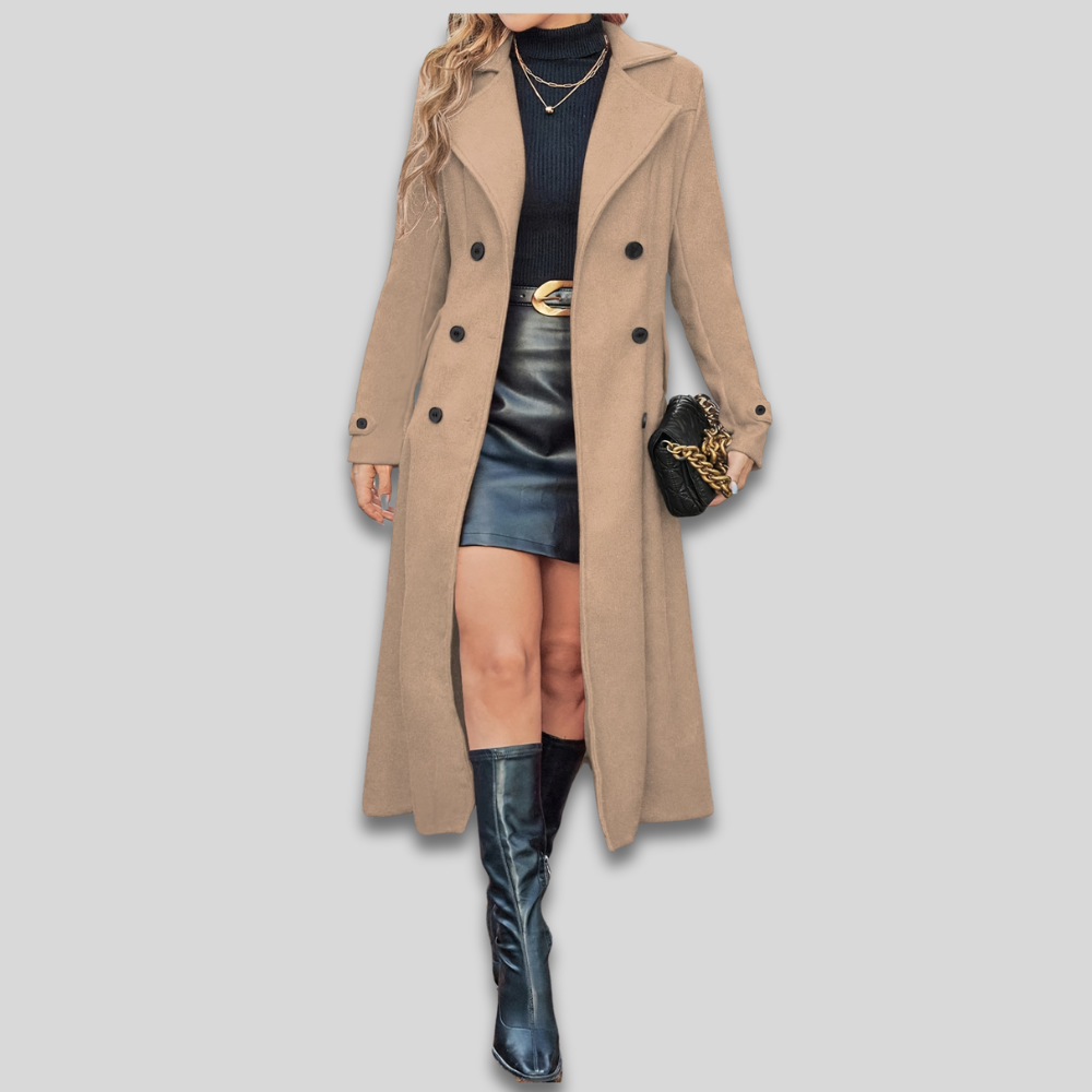 Women’s Double Breasted Long Coat - Tailored Fall Overcoat