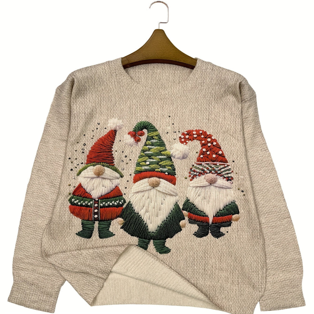 Women’s Ugly Christmas Sweater - Funny Embroidered Gnome Design