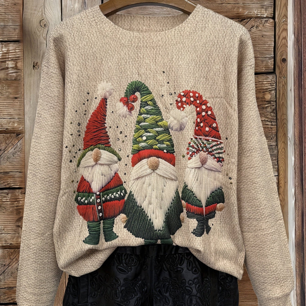 Women’s Ugly Christmas Sweater - Funny Embroidered Gnome Design