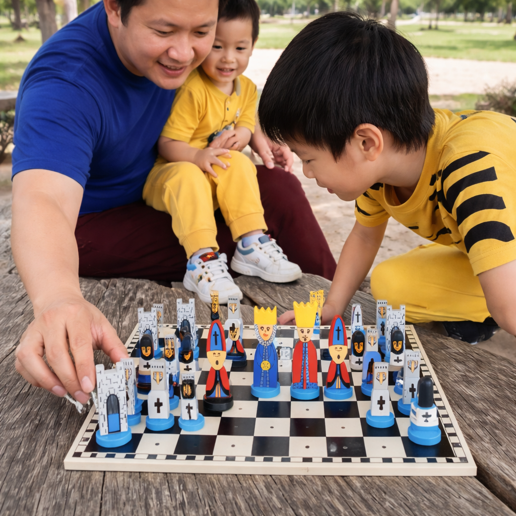 Jeu d'échecs en bois pour enfants Jeu éducatif de dessins animés