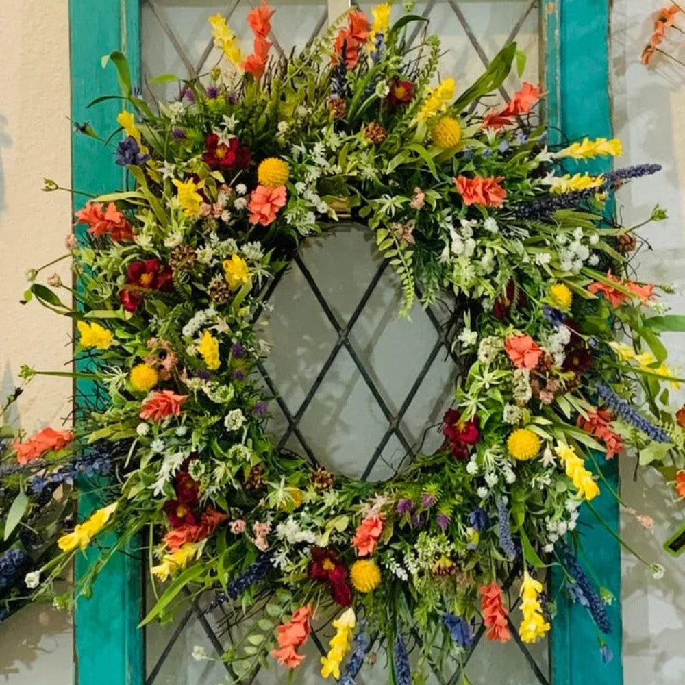 Thanksgiving Wreath Front Door Spring Wildflower Home Decor