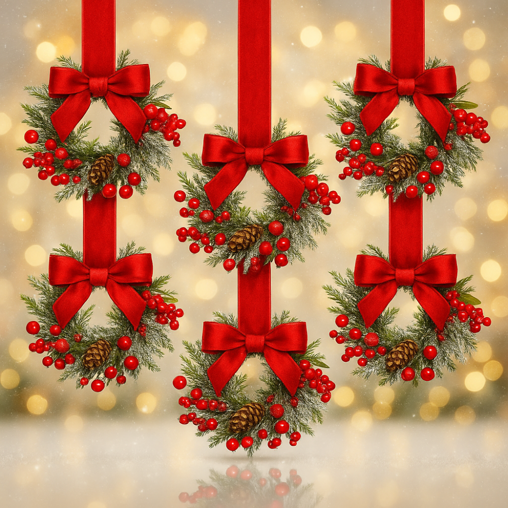 Wreaths Christmas Red Bow Mini Hanging Door Decoration Set