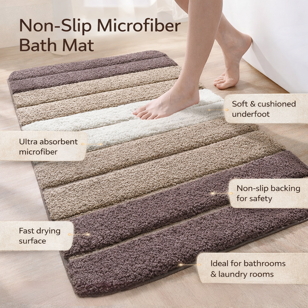Absorbent Bath Rug Non-Slip Microfiber Design - Image 5