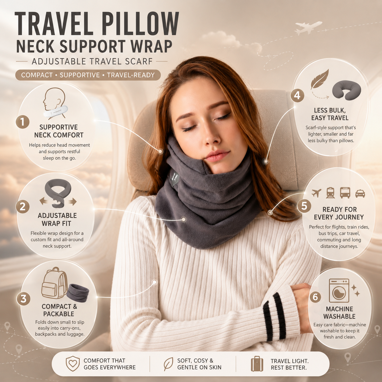 Adjustable Travel Pillow Neck Support Compact Neck Brace - Image 4