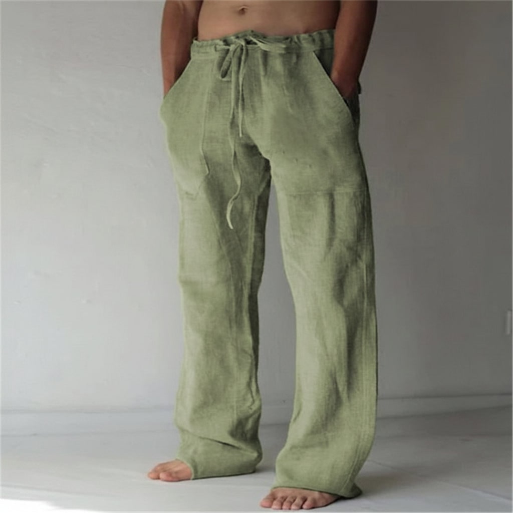 Casual Linen Trousers Men's Linen Pants Casual Trousers Relaxed Fit Drawstring - Image 3