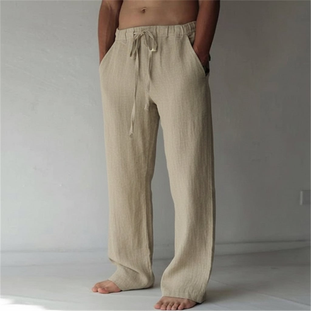 Casual Linen Trousers Men's Linen Pants Casual Trousers Relaxed Fit Drawstring - Image 4