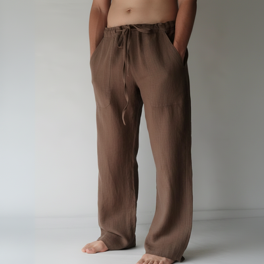 Casual Linen Trousers Men's Linen Pants Casual Trousers Relaxed Fit Drawstring - Image 6