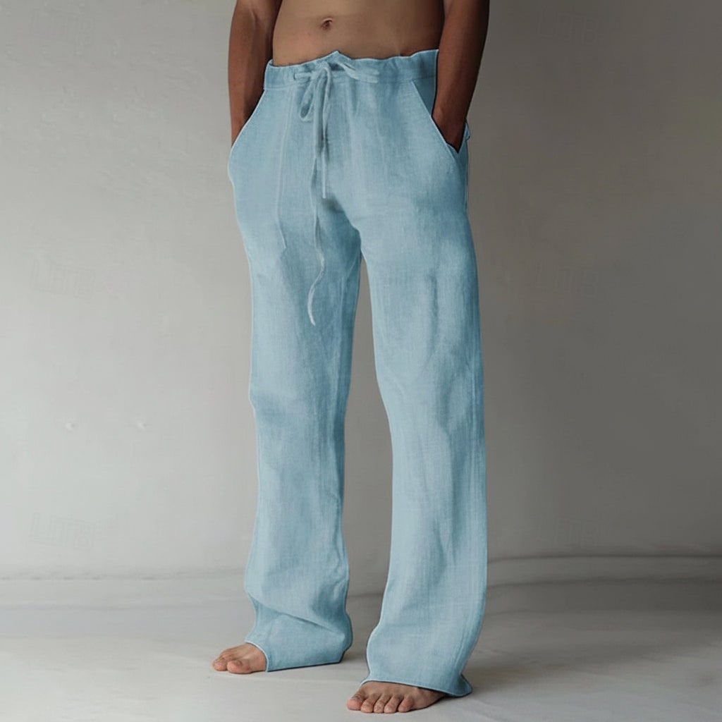 Casual Linen Trousers Men's Linen Pants Casual Trousers Relaxed Fit Drawstring - Image 7