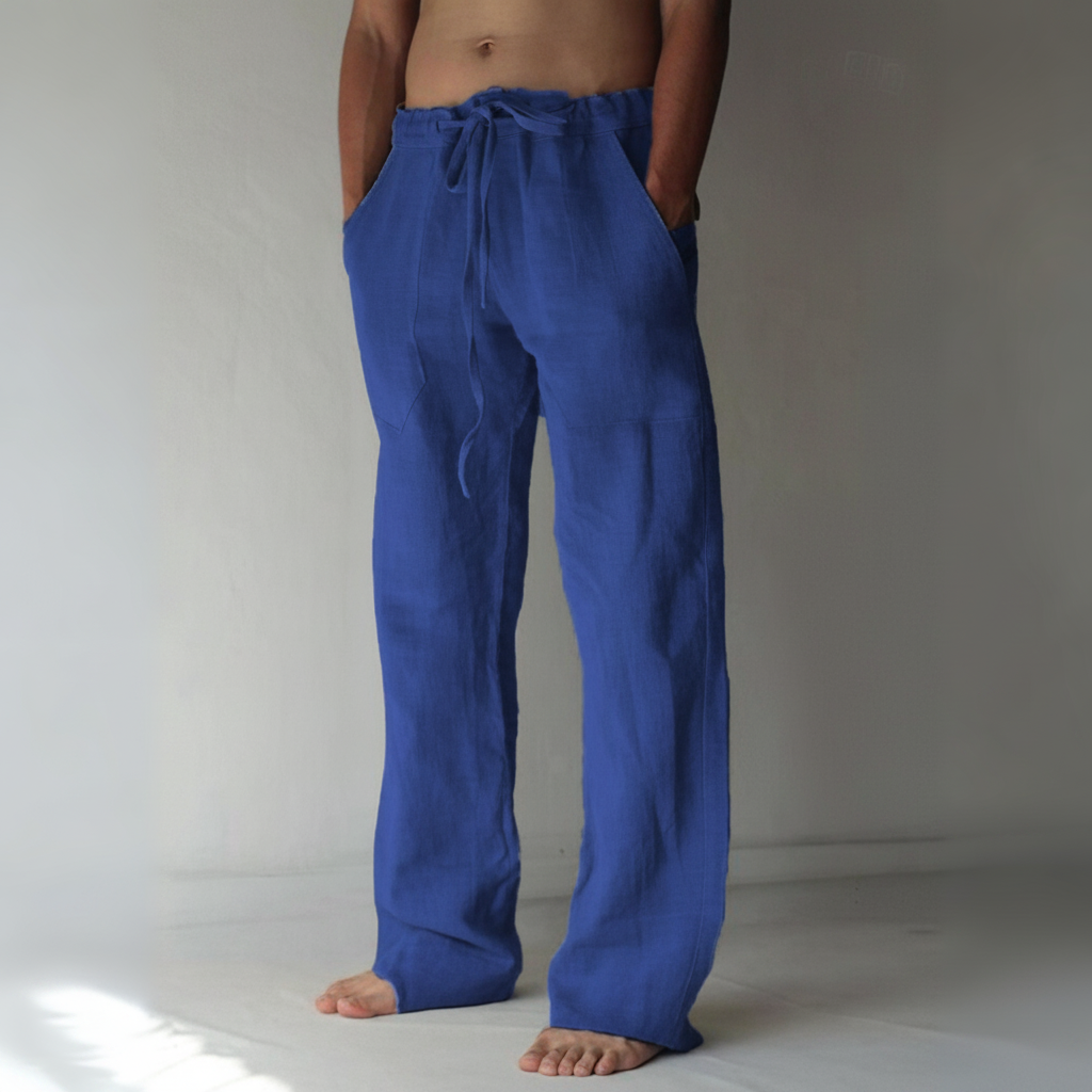 Casual Linen Trousers Men's Linen Pants Casual Trousers Relaxed Fit Drawstring - Image 8