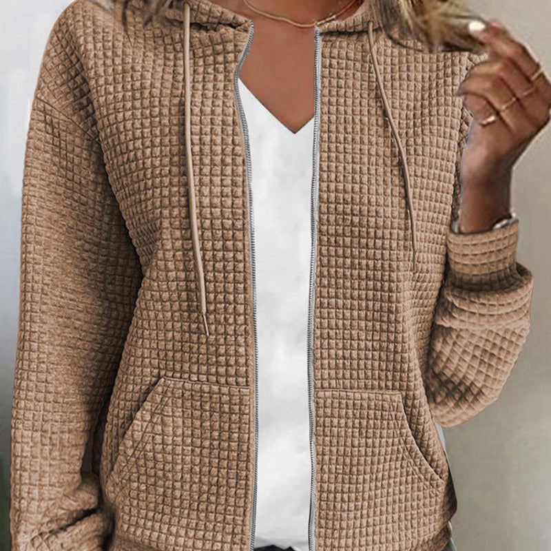 Women's Waffle Zip Up Sweatshirt | Casual Oversized Hoodie