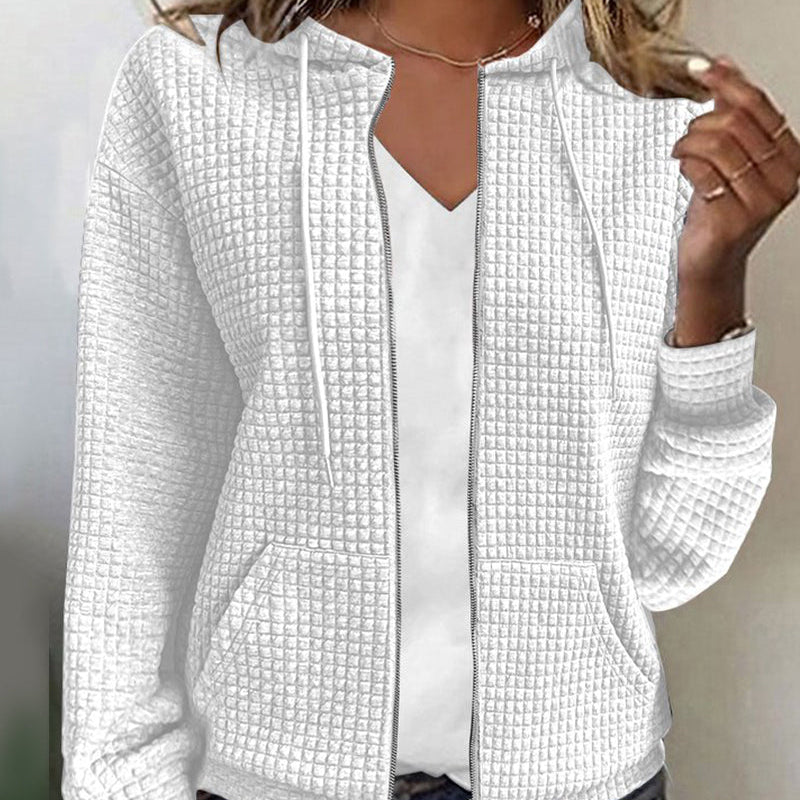 Women's Waffle Zip Up Sweatshirt | Casual Oversized Hoodie