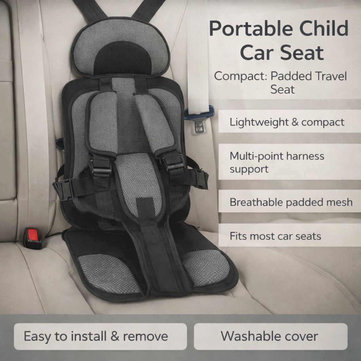 Child Car Seat Travel Portable Adjustable Foldable - Image 3