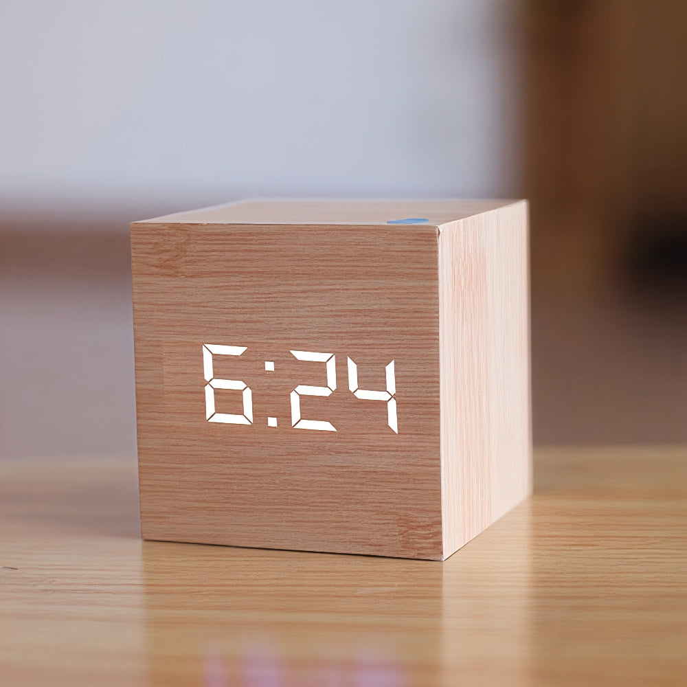Wooden Digital LED Alarm Clock Display