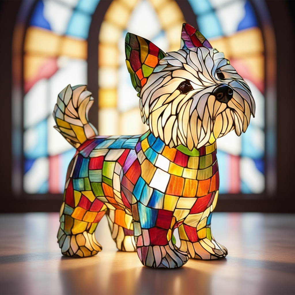 Dog Table Lamp Stained Glass LED Night Light Desk Decor - Image 4