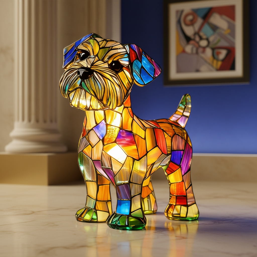 Dog Table Lamp Stained Glass LED Night Light Desk Decor - Image 6