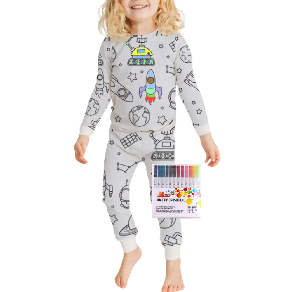 Kids Colour-In Cotton Pajama Set