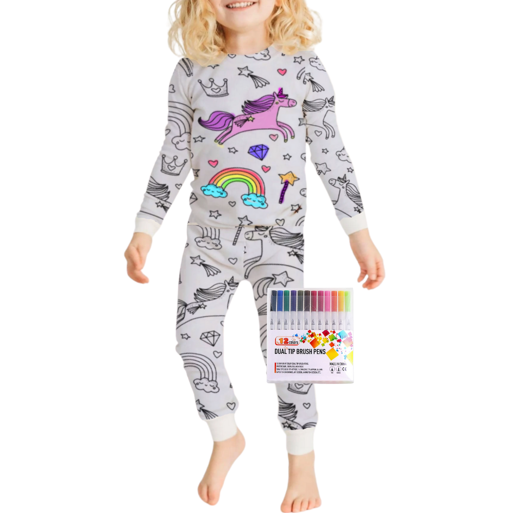 Kids Colour-In Cotton Pajama Set
