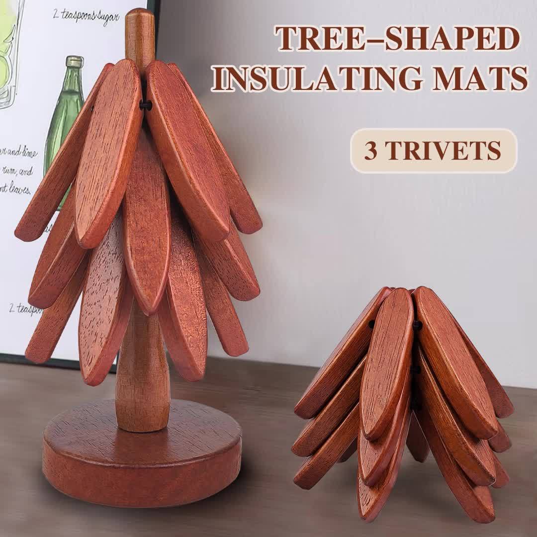 Wood Trivets Set with Decorative Tree Stand
