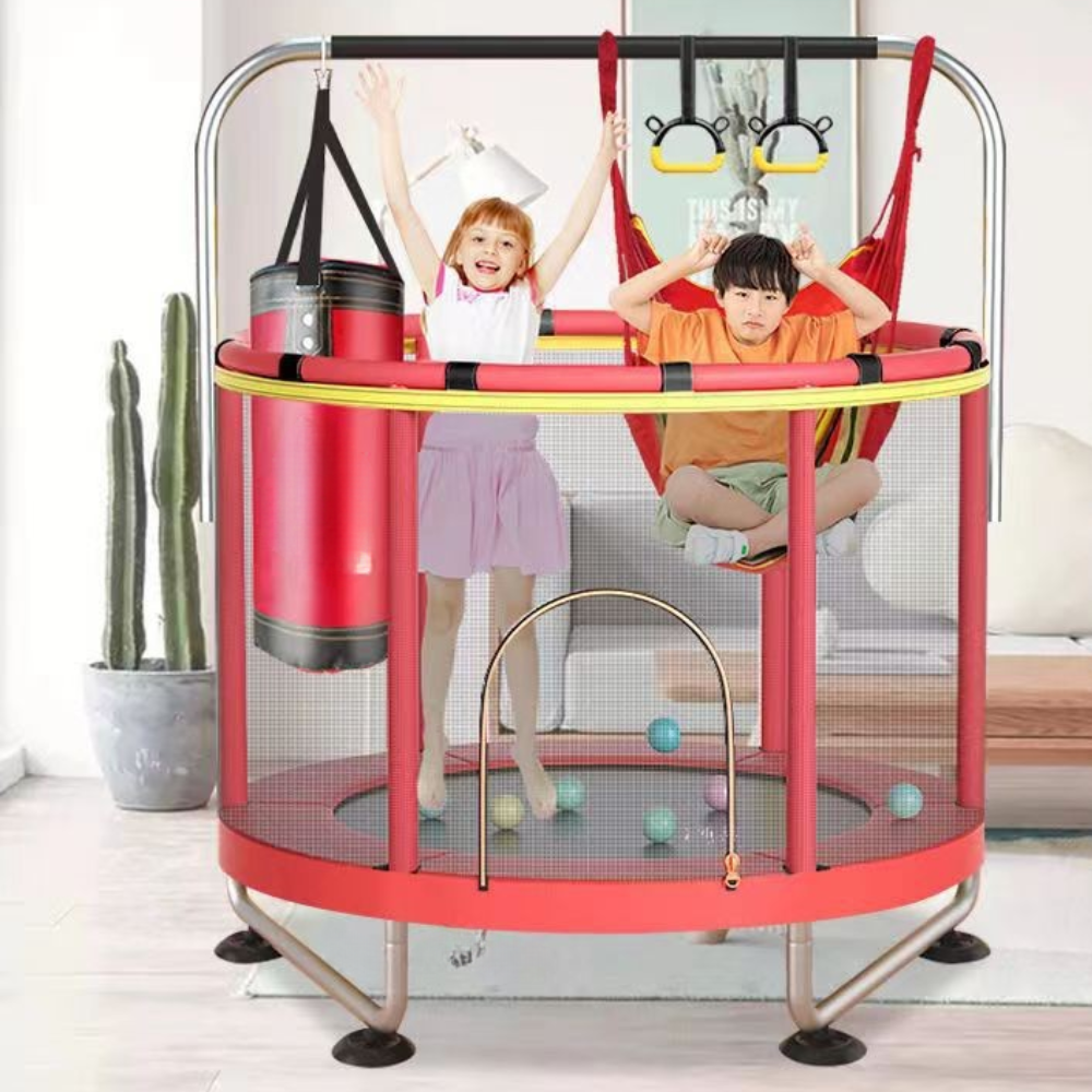 Round Trampoline Kids Play Set Basketball Hoop Swing