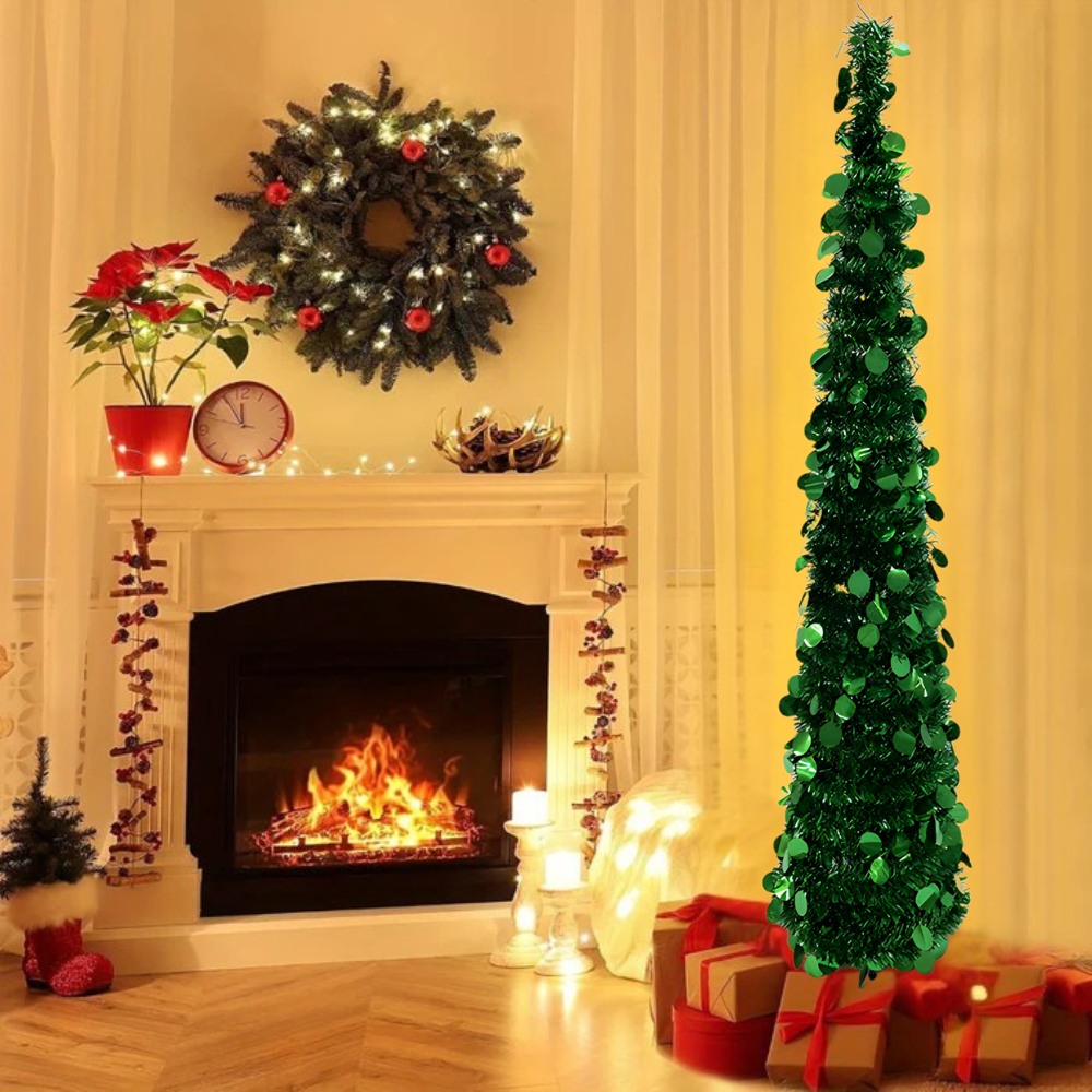 Tužka Vánoční Strom Úzký Předem Osvětlený Zlatý Vnitřní Sváteční Dekorace